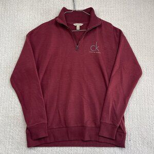 Calvin Klein 1/4 Zip Sweater Mens S Cotton Maroon Knit Mock Neck Pullover Read